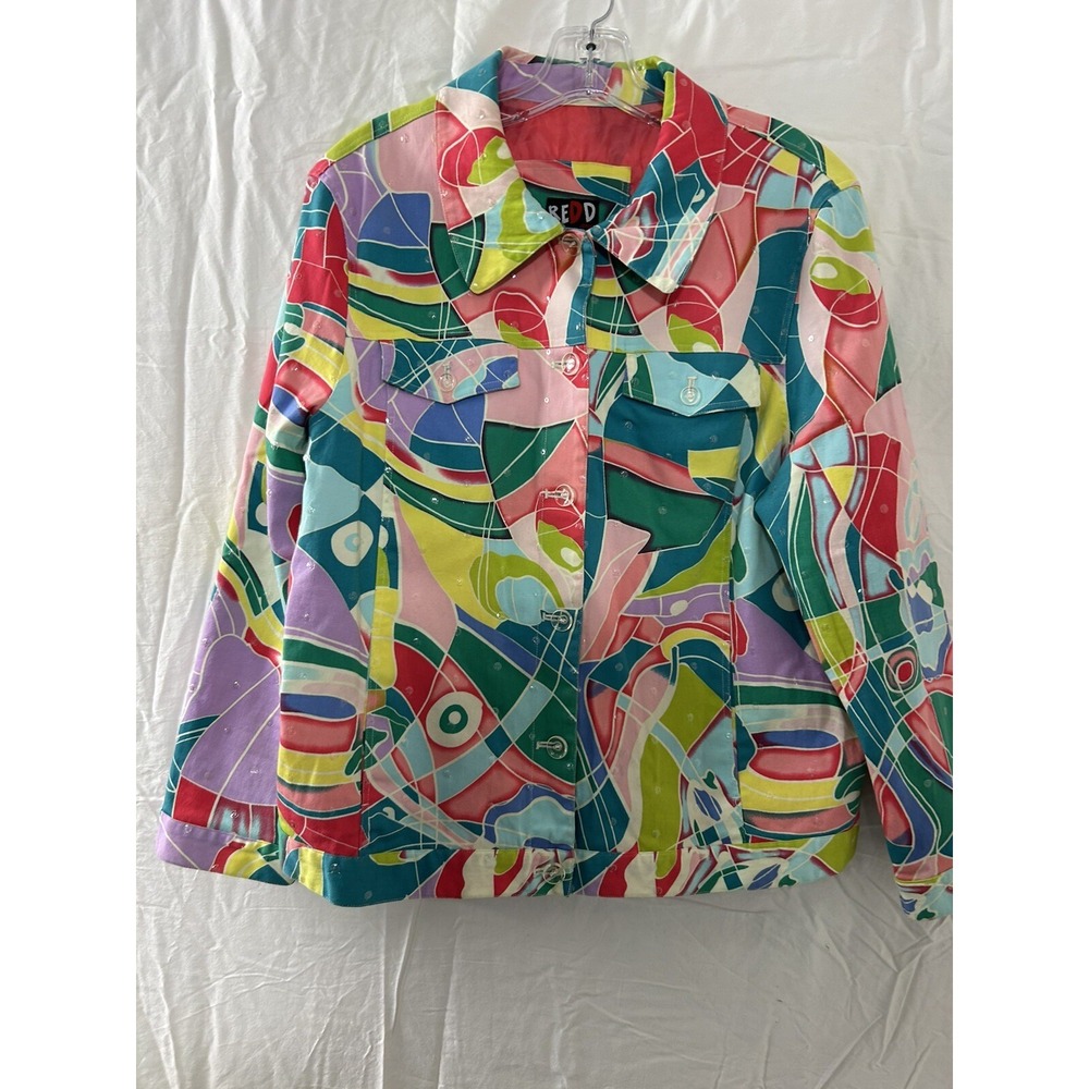 RED‎ D Multi Color Abstract Art to Wear Jacket Women's Collared Button Front